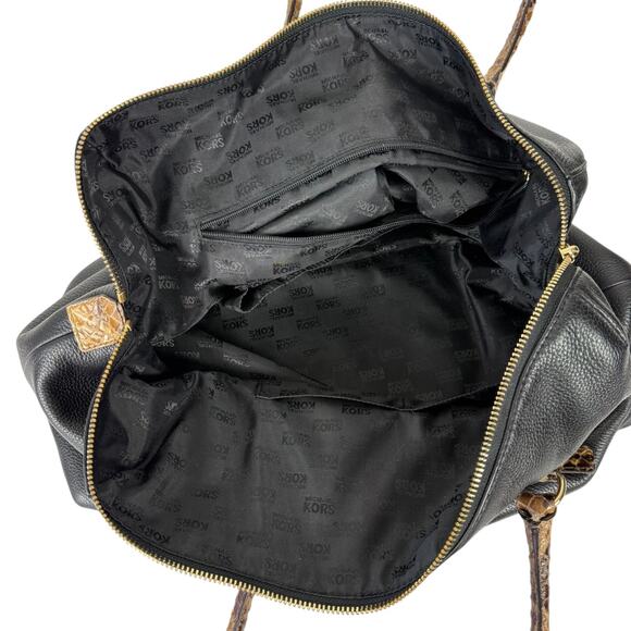 Michael Kors Hamilton Weekender Large Travel Bag Black Leather Python Handles - Picture 16 of 16